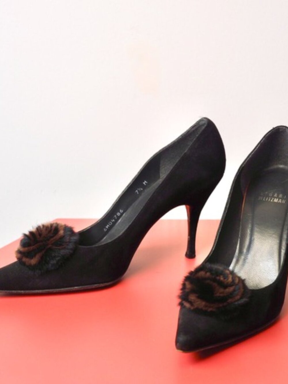 Stuart Weitzman Black Suede Pumps with Fur